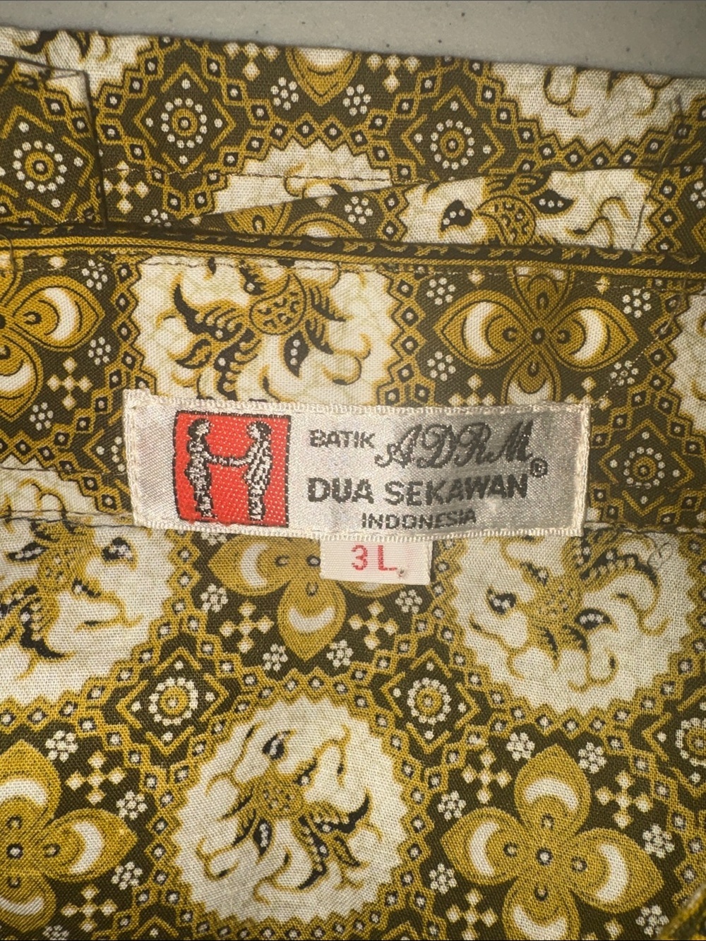 Vintage ADRM Dua Sekawan Indonesian Batik Shirt Mens 3L Brown Gold Button Front - Picture 3 of 7